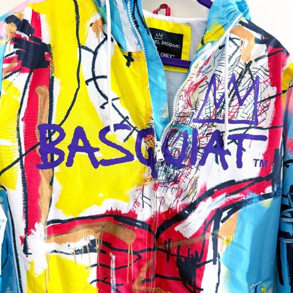 Members Only x Basquiat Multicolor Graphic Hooded Windbreaker Men's Size Large - Picture 2 of 6